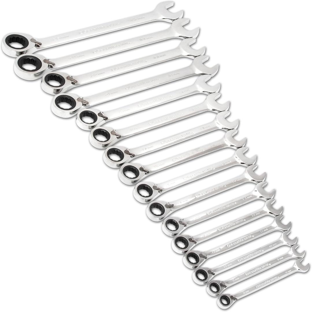 GEAWRENCH 16 Pc. Reversible Ratcheting Combination Wrench Set, Metric - 9602N