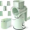 TOPAA Rotary Cheese Grater with Handle Vegetable Shredder with 5 Blades, Round Mando line Slicer and Food Chopper for Kitchen (Green)