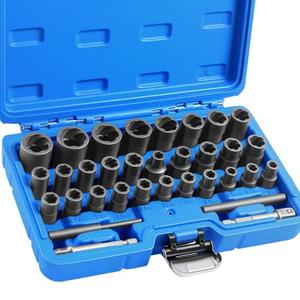 DISEN 33 PCS Bolt Extractor Kit Set, 1/4" & 3/8" Bolt and Nut Remover Set CR-MO Steel Extraction Socket Set with Storage Case Drive Lug Nut Removal Tool for Rusted, Damaged, Round Bolt Nuts Screws
