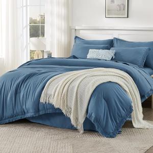 Andency Full Size Comforter Set Sea Blue -7 Pieces Boho Tassel Bed in a Bag Soft Lightweight Bedding Sets, Fringe All Season Bed Set with Comforter, Sheets, Pillowcases & Shams