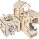 Bissap Wooden Rabbit Hideout Castle, Extra Large Bunny Houses and Hideouts Indoor Outdoor Rabbit Hidey Habitat for Bunnies Chinchillas Hamsters Guinea Pigs Detachable Small Animal Play Hideaway Hut