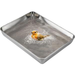 kathson Stainless Steel Bird Bath 16.14"12.2"2.36" Metal Bird Bath Tray Pet Bird Cleaning Accessories Bird Bathtub Bird Bath Tray Pet Shower Tub Pigeon Bathtub Bird Cage Bathtub Tray