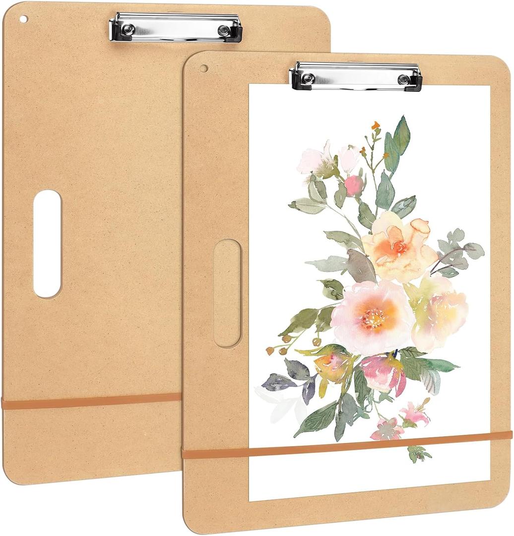 2 x TKOnline 2 Pack 11.8x17.7 Drawing Boards, Sketch Boards with Sturdy Clip and Rubber Bands, Portable Art Clipboard for Classroom, Drafting and Studio Drawing