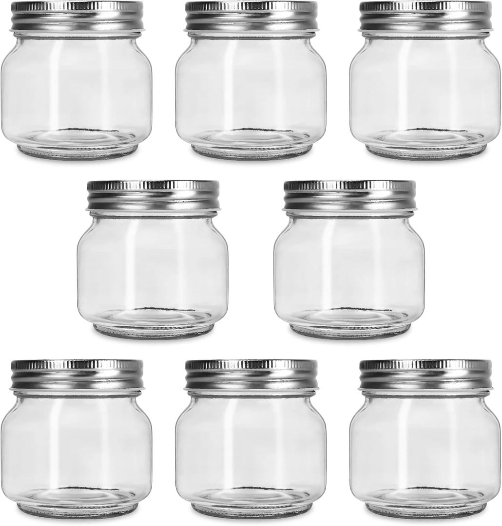 BEWAVE Glass Mason Jars, 8.5 oz Clear Glass Jars with Lids for Sealing, Regular Mouth Canning Jars for Food Storage, Snacks, Candies, DIY Projects, 8 Pack