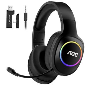 AOC Wireless Gaming Headset Compatible with ps5/4, PC, USBC & Bluetooth 5.4 & 2.4GHz Gaming Headphones with Noise Canceling Mic, 7.1 Virtual Surround,20ms Latency, 45H, RGB White