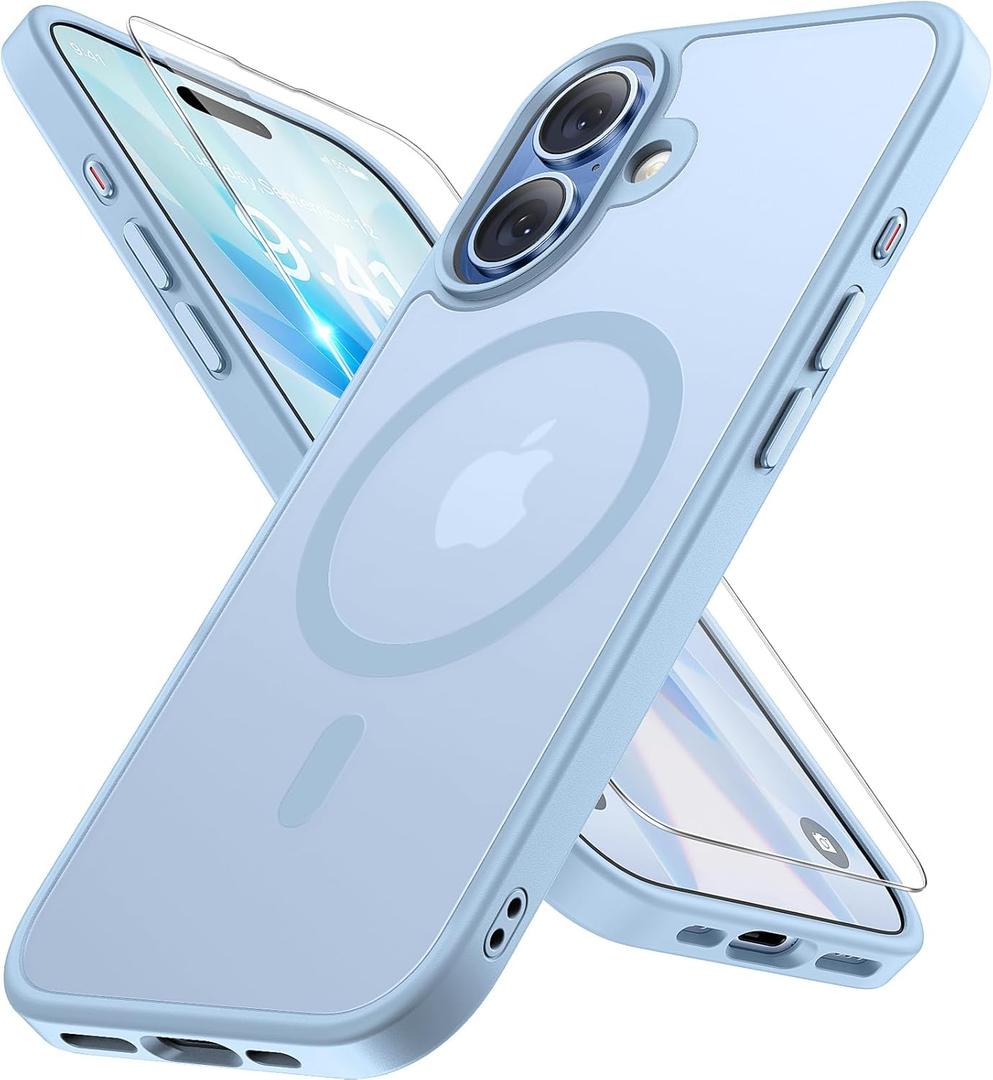 Miracase Magnetic for iPhone 17 Case (Compatible with MagSafe) with Screen Protector Military-Grade Protection, Anti-Fingerprint Translucent Matte Phone Cover for iPhone 17 6.3 inch, Light Blue