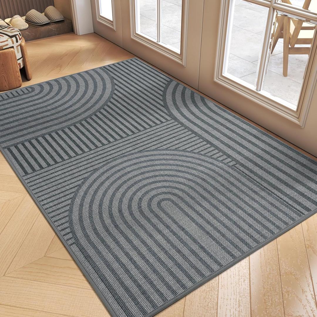 Front Door Mat 36''x59'', Absorbent Dirt Resist Washable Non Slip Low-Profile Indoor Doormat, Welcome Entryway Door Mats, Grey