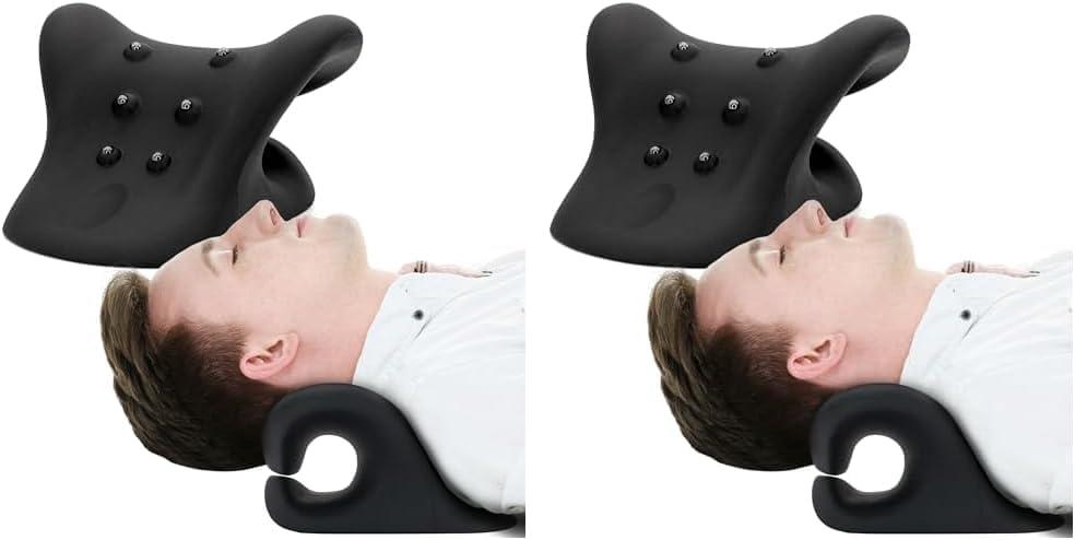 HealthSmart Neck & Shoulder Traction Device, Neck & Shoulder Relaxer, Magnetic Therapy, Cervical Spine Alignment and TMJ Relief, Neck Pain Relief, Black (Pack of 2)