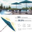 9FT Solar Umbrella 32 LED Lighted Patio Umbrella Table Market Umbrella w/Tilt and Crank, UV-Resistant Outdoor Umbrella for Pool, Garden, Deck, Lake Blue