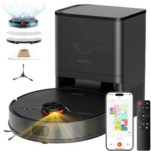 Robot Vacuum and Mop Combo,Lidar Navigation Robotic Vacuum Cleaner with 3.5L Self Emptying Station,5000Pa Vacuum Robot,180mins Runtime,No-Go&No-Mop Zones,App/Alexa/Remote Control,UR3 (Black)