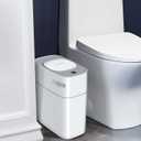 JOYBOS Bathroom Trash Can with Lid, 3.8 Gallon Slim Garbage Can, Small Plastic Trash Bin, Narrow Motion Sensor Trash Can for Bedroom, Rv, Office White