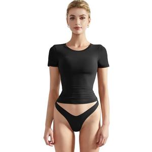 SUUKSESS Women Double Lined Fitted Basic Tee Crew Neck Short Sleeve Y2K Crop Top Size XL