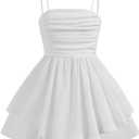 RoseSeek Girl's Flowy Cami Dress Ruched Sleeveless Pink Layered Ruffle Kawaii Short Smocked Summer Dresses (White), Size 5 Years Old