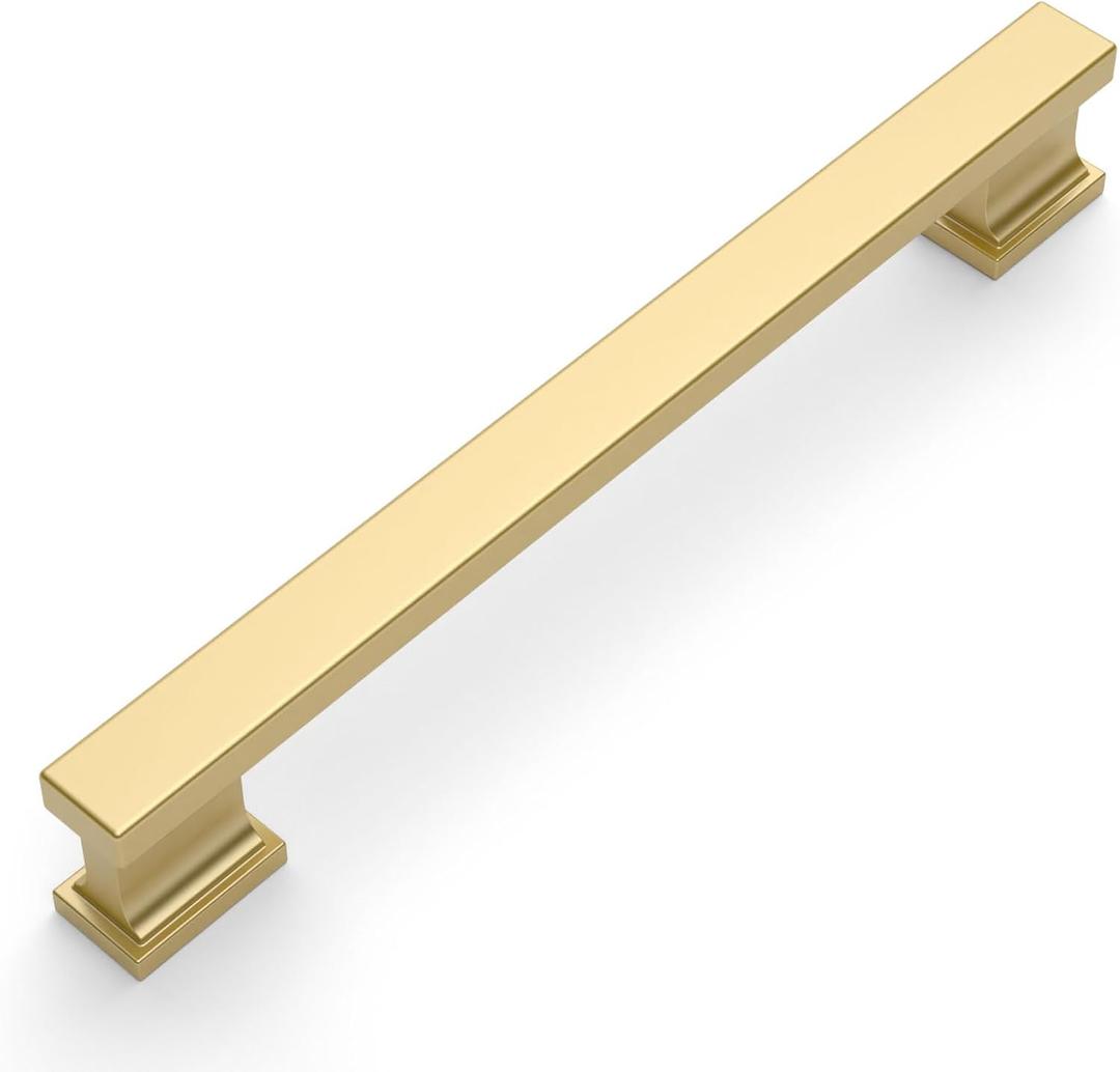 Amerdeco 10 Pack Brushed Gold Cabinet Pulls 7 Inch(177mm) Hole Center Drawer Pulls Cabinet Hardware Kitchen Cabinet Handles for Bathroom ZH00013