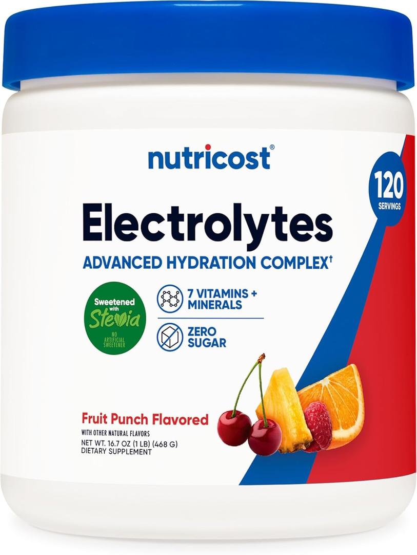 Nutricost Electrolyte Complex Powder (120 Servings, Fruit Punch) - Hydration Supplement Drink Mix with Vitamins and Minerals (1.04 Pound (Pack of 1)), Expiry: 01/2029
