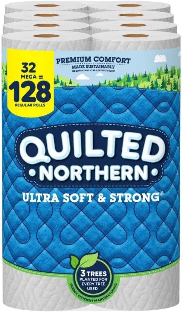 Quilted Northern Ultra Soft & Strong Toilet Paper, 32 Mega Rolls = 128 Regular Rolls, 2-ply Bath Tissue (Pack of 1)