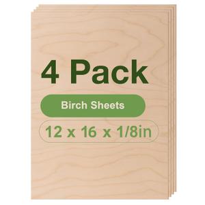 Rowood 4 Pack Birch Plywood Sheets,12x16x1/8inch,Birch Plywood 3mm Wood Sheets Thin Unfinished Wood for Laser Cutting and Engraving,DIY Adult Craft Project Kits for Ornaments, Models Drawing