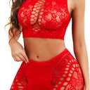 Avidlove Women Lingerie Fishnet Lingerie Set Two Piece Crop Top and Shorts Set, One Size  