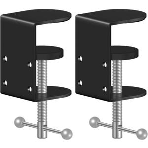 2-Pack 2 Inch Heavy Duty Black C-Clamps for Desk & Table, 0.6-2.2 Inch Clamping Range, 2 Mounting Holes, Metal Workbench Clamps