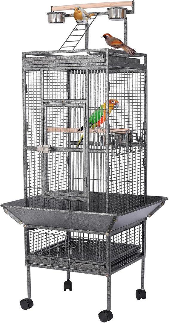 HSM 62 Inch Wrought Iron Large Bird Flight Cage with Rolling Stand for African Grey Parrot Cockatiel Sun Parakeet Conure Lovebird Canary