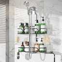 Sewulidon Stainless Steel Hanging Shower Caddy for Handheld Shower Heads,Adjustable Height Extra Long Bathroom Shower Organizer Hanger Rack with Hooks,Soap Holder