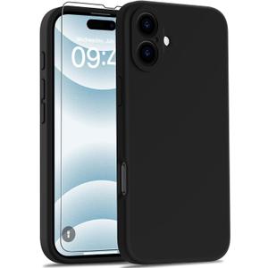 Goodon Designed for iPhone 16 Case with Screen Protector - Enhanced Camera Cover - Soft Microfiber Lining - Liquid Silicone Shockproof Protective Phone Cover for Men Women Girls - Black