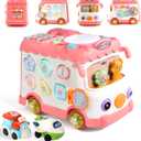 Montessori Toy for 1+ Year Old Girls, 10-in-1 Musical Learning Bus Baby Toys for 12-18 Months Present, Educational Developmental Sensory Toy, First Birthday Gifts for 1 Year Old Girl Toddlers