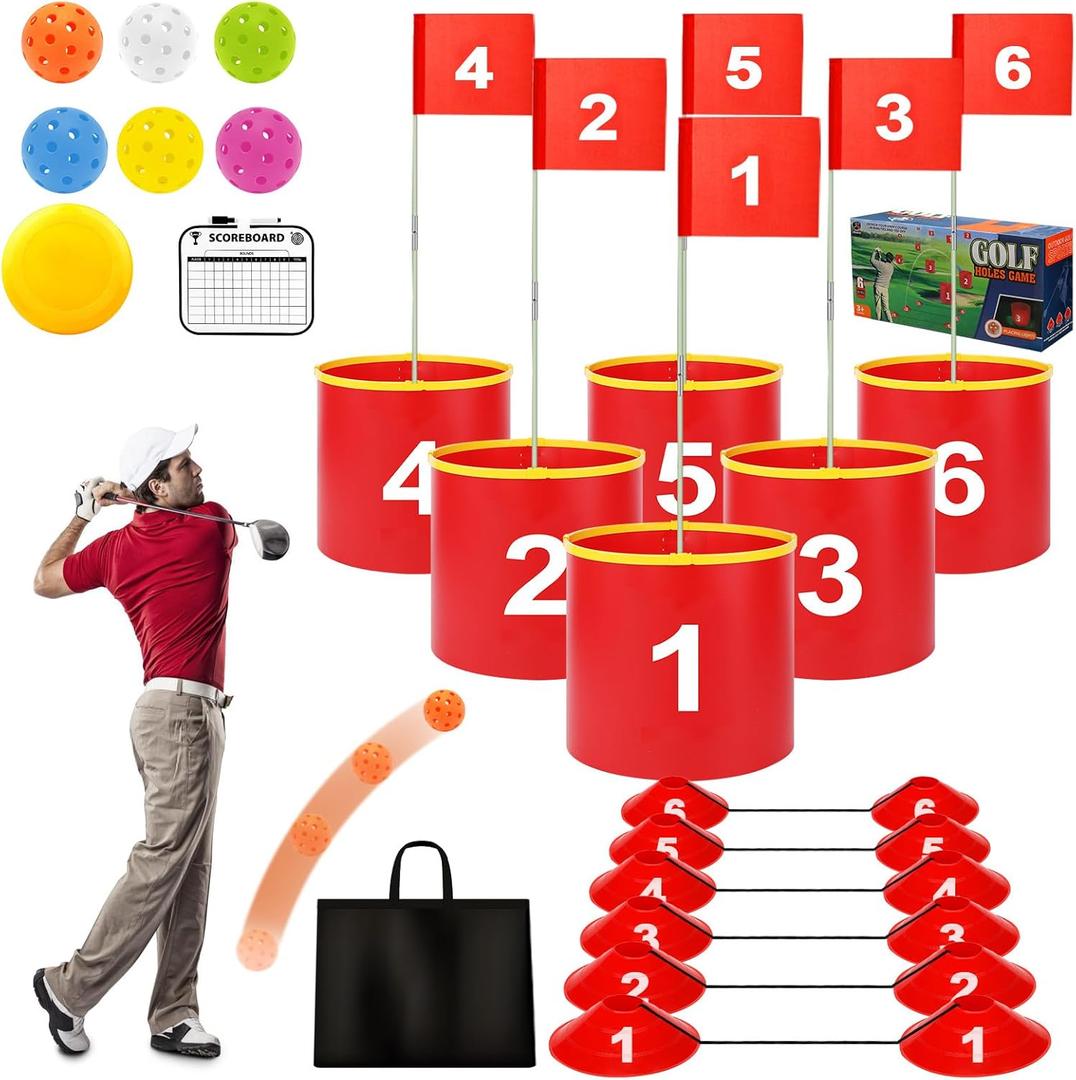 FINCOME Golf Yard Bucket Games 6 Holes Golf Practice Game with Flag, Golf Chipping Game for Kids and Adults Outdoor Indoor Park, Beach, Backyard, Lawn
