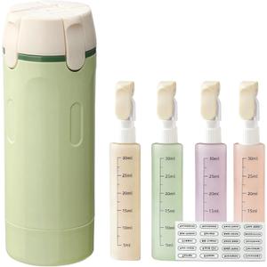 4 in 1 Travel Dispenser, 4 Pack 30ML Travel Bottles for Toiletries With label, Leak Proof Travel Size Containers, Portable Containers for Shampoo Lotion Conditioner Cream (Green)