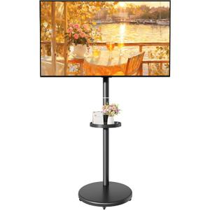 Height Adjustable Rolling TV Stand for 13-43 Inch TV up to 33 Pounds, Portrait to Landscape, Mobile TV Cart with Adjustable Storage Box and Shelf Max VESA 200x200mm