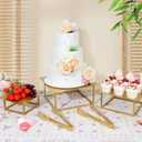 3 Pcs Square Gold Cake Stand Set, 8" 10" 12" Elegant Wedding Cake Stands & Dessert Table Display - Perfect for Birthday, Wedding Reception & Party Decor - Includes 2 Gold Tongs (Metal)
