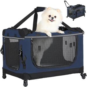 PEGIC 24IN Soft Collapsible Dog Crate w Detachable Wheels, Rolling Travel Dog Crate for Small Breed Dogs, Portable Dog Kennel with Mesh Windows, Indoor & Outdoor Uses