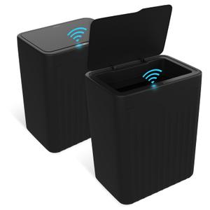 Naisu 4 Gal Bathroom Trash Can with Lid,Automatic Garbage Can with Touchless and Sealed Design,Slim Motion Sensor Waterproof Plastic Trash Bin Suitable for Bedrooms,Bathrooms,Kitchens, 2 Pack, Black