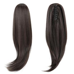 Black Ponytail Extension,16" Short Straight Claw Clip Pony tails Hair Extensions Natural Soft Synthetic Hairpiece for Women - Black Brown