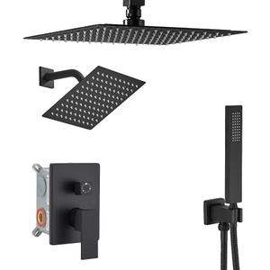 Shower Faucet Set Matte Black Shower System, Knob Switch Diverter Shower Faucet with High Pressure Handheld Spray, Ceiling Mount 10 Inch Shower Head with 6 Inch Wall Mount Shower Head