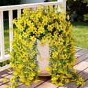 Artificial Fake Hanging Flowers Plants for Outdoor Spring Summer Decoration,2 PCS Faux Silk Daisy with Eucalyptus Leaves,UV Resistant Look Real for Outside Home Planter Porch Patio Balcony Yard Decor (Yellow)
