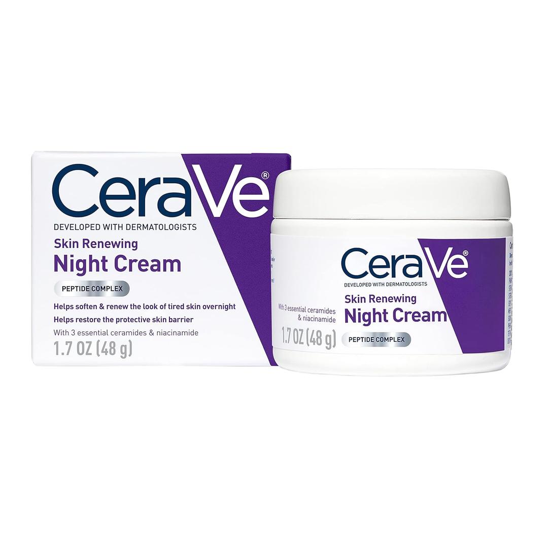 CeraVe Skin Renewing Night Cream, Niacinamide, Peptide Complex, and Hyaluronic Acid Moisturizer for Face, 1.7 Ounce