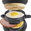 Hamilton Beach Breakfast Sandwich Maker with Egg Cooker Ring, Customize Ingredients, Perfect for English Muffins, Croissants, Mini Waffles, Perfect White Elephant Gifts, Black (25477) (Single)