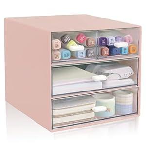 Desk Organizer with Drawer, Office Organizer with 4 Drawers, Desk Storage Box for, Desktop, Dressing table, Office, School, Home, Plastic Box and 4 Acrylic Drawers