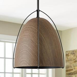 3-Light Socket Large Pendant Light Over Dining Table 12in Farmhouse Dome Pendant Light for Kitchen Island Walnut Wood Printed Ceiling Pendant Lighting with Adjustable Pendant Rod (10" Wood Black)