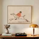 Framed Horse Canvas Wall Art, Vintage Horse Rider Art Prints, Neutral Minimalist Sketch Pictures Wall Decor for Bedroom Office Hallway Bathroom, 12x16 In (Beige Orange)