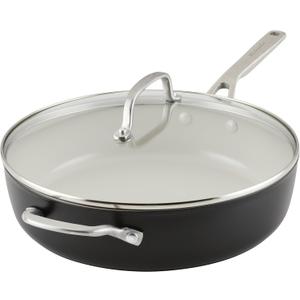KitchenAid Hard Anodized Ceramic 5-Quart Nonstick Saut Pan with Shatter-Resistant Lid & Riveted Handle  Durable, Even Heating, Easy Clean, Oven Safe to 500F, Matte Black