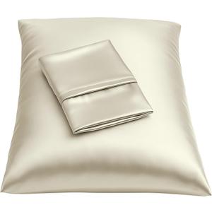 BLISSFORD Satin Pillowcase with Zipper, for Hair and Skin Care, Feels Soft and Cool Like a Silk Pillowcase, Satin Pillow Cases 2 Pack, Slik Pillow Cover, Ivory - Standard Size, Set of 2