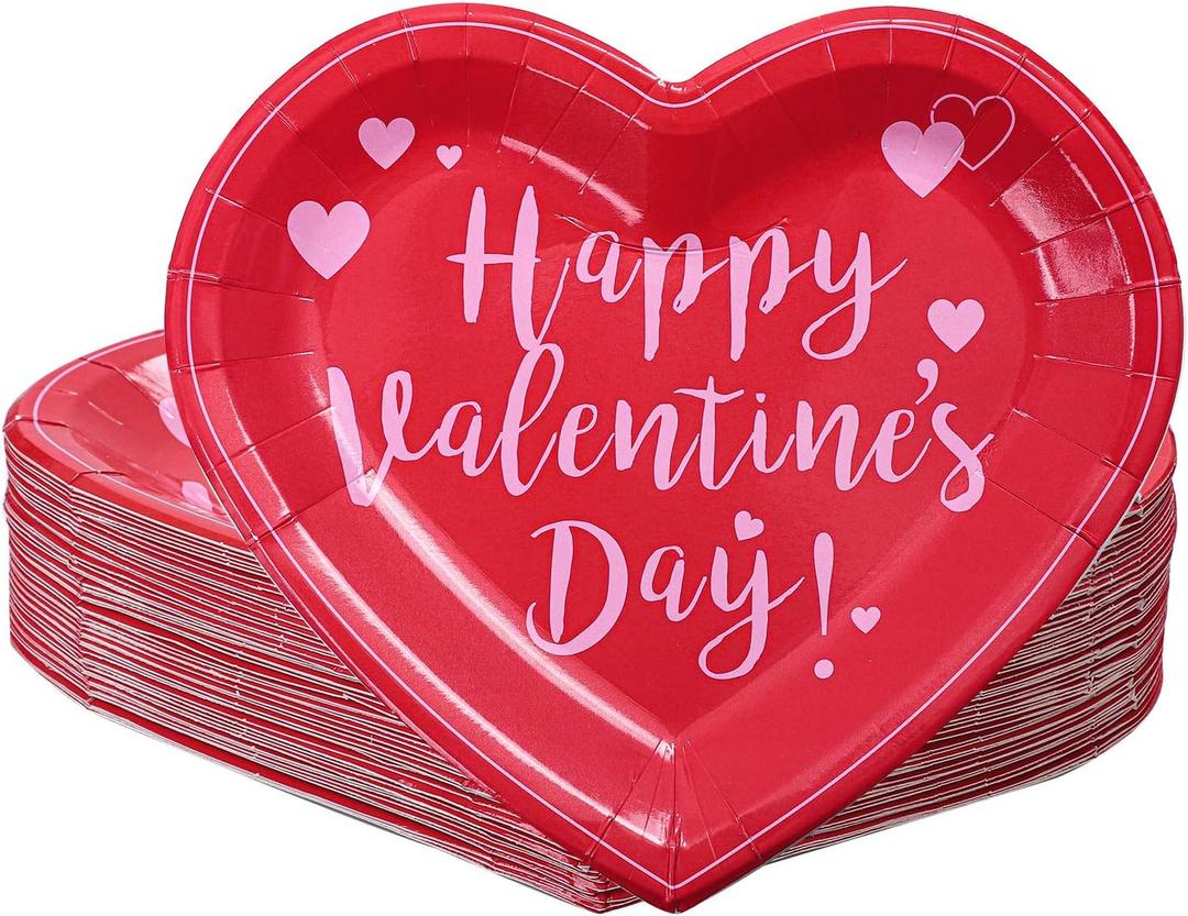Aneco 50 Pieces Valentine's Day Paper Plates Heart Shape Disposable Plates Valentine Party Plates Dinnerware Plates Party Supplies for Valentine's Day Party