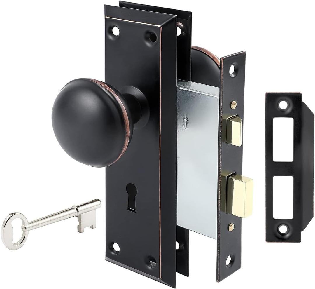 HomeGuard Mortise Door Knob Lock Set with Deadbolt for Interior Doors with Skeleton Keys, Fits 1-3/8" - 1-3/4" Interior Doors, Oil Rubbed Bronze Finish (Single Pack)