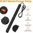 12 Outlet Long Power Strip Surge Protector with 2100 Joules, 6FT Power Cord, Wide Spaced Outlet Power Bar, Overload Protection Switch, Industrial Heavy Duty for Work Bench, Shop, Garage (Black)