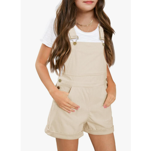 Haloumoning Girls Corduroy Overall Shorts Kids Cute Romper Shortalls with Pockets, M