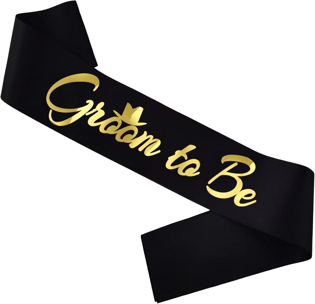 2 x Groom to Be Sash, Funny Bachelor Sashes for Future Groom Engagement Gift Idea Wedding Party Decorations Bachelorette Party Supplies, Black + Gold(Groom to Be)