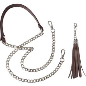 BEAULEGAN Lightweight Purse Leather Chain Strap Replacement for Shoulder and Crossbody Bag, 51 Inch Long (Dark Brown/Silver)