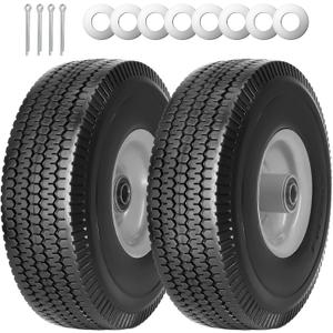 2Pack 10 x 4.10/3.50-4" Solid PU Run-Flat Tire Wheel with 5/8"Axle Bore Hole 2.24" Offset Hub Double-Sealed Ball Bearings for Wagons Wheelbarrows Hand Trucks